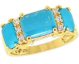14K Yellow Gold Octagon Three-Stone Ring with Diamonds-Turquoise-full, half sizes from 5-8.5