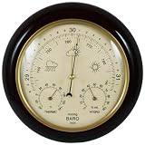 Ambient Weather WS-YG302A-Y Cherry Finish Traditional Barometer with Temperature and Humidity (Beige Dial)