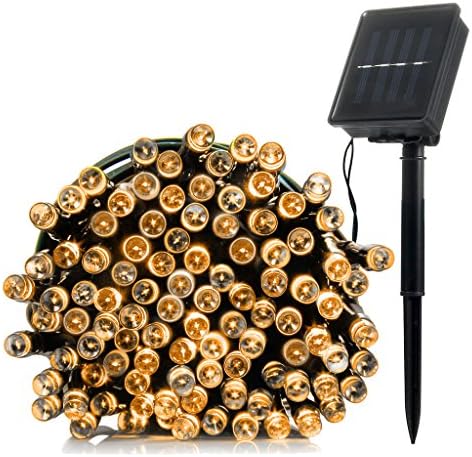 ILLUNITE Solar Powered LED String Lights Waterproof Decorative 8 Lighting Modes for Room Garden Christmas Party Indoor and Outdoor Decor (Warm White, 72ft 100Leds)