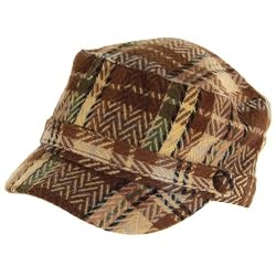 New soft plaid zig zag stripe multi-color cadet military cabbie cap hat Brown