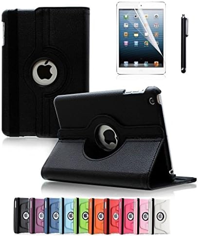 Shemya Black 360 Degree Rotating PU Leather Case Smart Cover Stand for Apple iPad Mini 4 2015 Version 7.9 inch with Auto/Wake Sleep Feature