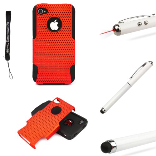 Orange Ultimate Fusion 2pc Case Protective Cover Snap On Made for Apple iPhone 4S (4th Generation 16GB 32GB - AT&T - Verizon) + Includes a Professor Pen 3 in 1 Red Laser Pointer / LED White Light / Stylus / White Pen