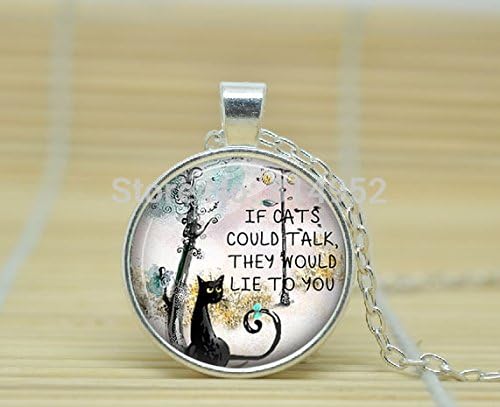 VintaStore Art Glass Necklace Black Cat Pendant Jewelry - If Cats Could Talk They Would Lie To You - Black Cat Necklace a1872