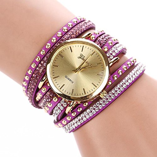 Bestpriceam® New Women Crystal Rivet Bracelet Quartz Braided Winding Wrap Wrist Watch