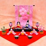 「雛人形 コンパクト ちりめん細工 『花几帳 わらべ雛 5人揃い』」の画像