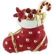 Gold Tone Red Christmas Stocking Brooch Pin