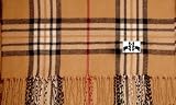 Tan Camel Color Plaid Tartan Designer Inspired 100% Cashmere Scarf Made in Scotland