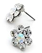 Silvertone Clear Rhinestone Flower Button Post Earrings Fashion Jewelry