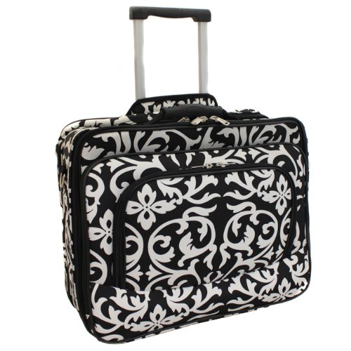 All-Season Vogue Fashion Ladies Rolling Laptop Computer Briefcase - Black Damask
