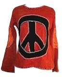 #205 Agan Traders Rib Funky Patchwork Knit Cotton Peace Symbol Hippie Bohemian Tunic Blouse- X-Large
