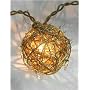 Set of 10 Gold Rattan Ball Shape Clear Christmas Lights - Brown Wire