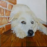 Memorial Pet Portrait Great Pyrenees Original Oil Paintings 10 x 10 inch Made to Order by Shannon Ivins Pigatopia