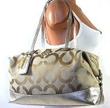 NEW AUTHENTIC COACH JULIA OP ART SIGNATURE SATCHEL SHOULDER HANDBAG (Khaki/Platinum Gold/Silver)