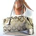 NEW AUTHENTIC COACH JULIA OP ART SIGNATURE SATCHEL SHOULDER HANDBAG (Khaki/Platinum Gold/Silver)
