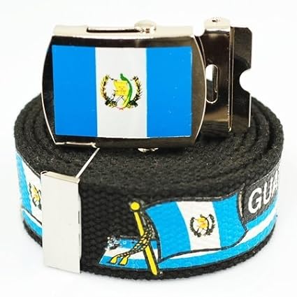 &quot;Guatemala Flag&quot; Canvas Military Black Web Belt & Buckle 60 Inch
