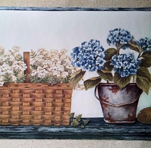 Plants Baskets Herbs Wallpaper Border - Blue - CAB3269