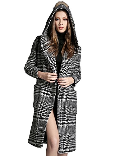 (a la mode)アラモード 大人 エレガント 高級 グレンチェック ファーのポンポン フード ロングコート レディース お呼ばれ 結婚式 二次会 lan17