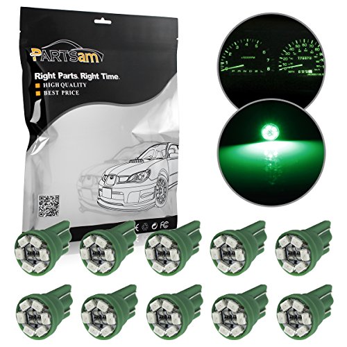 Partsam 10x T10 Wedge 168 194 W5W 2825 Green Instrument Gauge Cluster Panel LED Light Bulbs