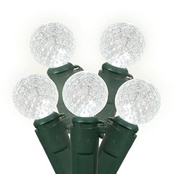 Set of 35 LED Pure White G12 Berry Christmas Lights - Green Wire