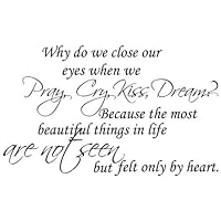WallStickerUSA Medium 'Why do we close our eyes when we Pray, Cry, Kiss, Dream? Because the most beautiful things in life are not seen but felt with the heart.' Quote Saying Wall Sticker Decal Transfer Film 17x25