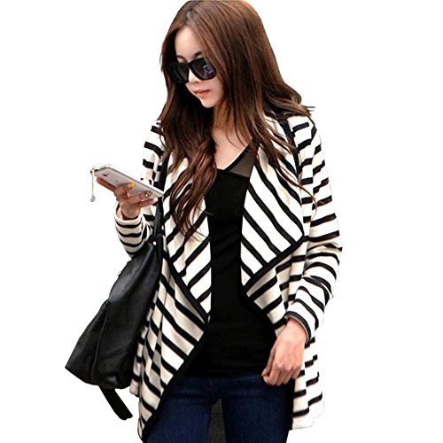 Cocobla Womens Casual Boyfriend Stripe Irregular Thin Cardigan Autumn Sweater