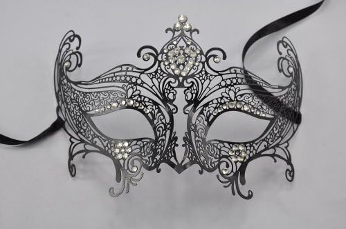 Executioner Black Laser Cut Venetian Mardi Gras Masquerade Mask with Sparkling Rhinestones