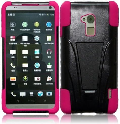 HTC One Max T6 Hybrid Case with Y Shape Stand Protector Cover , Black Hot Pink