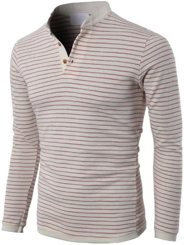 H2H Mens Basic Stripe Knited Henley Shirt To Button Details At Neckline PINK Asia L (KMTTL024)