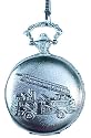 Fire Department Fire Fighter pocket watch. Gold tone case. Classic size pocket watch of 2 inches
