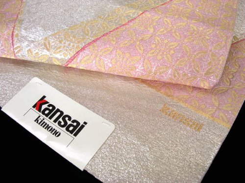 着物美人 袋帯 Kansai お仕立て付 振袖 【銀にローズ 色紙取り 】a171206