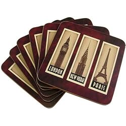 European Cities French design boxed set of 6 hardboard and cork coasters