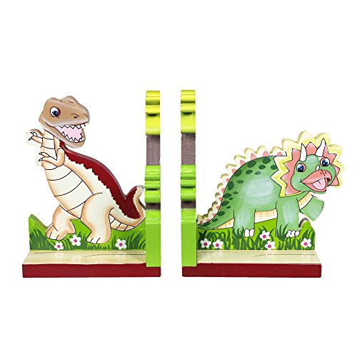 Fantasy Fields - Dinosaur Kingdom Thematic Set of 2 Wooden Bookends for Kids |  Imagination Inspiring  Hand Crafted & Hand Painted Details | Non-Toxic, Lead Free Water-based Paint