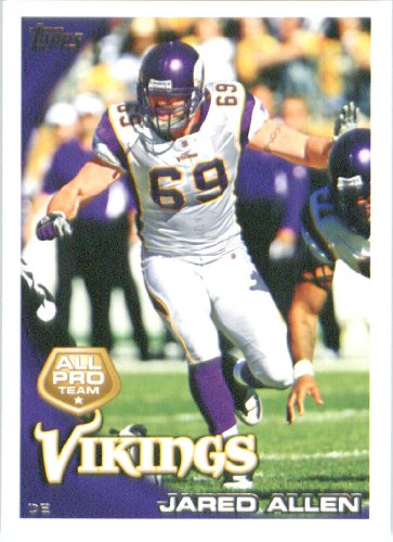 2010 Topps NFL Football Card # 404 Jared Allen AP - Minnesota Vikings (All Pro) NFL Trading Card in a Protective ScrewDown Case!