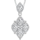 Perfect Glamour: Sterling Silver Celebrity Style Quatrefoil Dangle Pendant Necklace with 5mm Round CZ Diamonds
