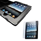 Leather Carrying Case Cover/Folio With Built-in Stand for Apple iPad 3G tablet / Wifi model 16GB, 32GB, 64GB w/iPad Screen Protector LCD Screen Guard (BLACK)