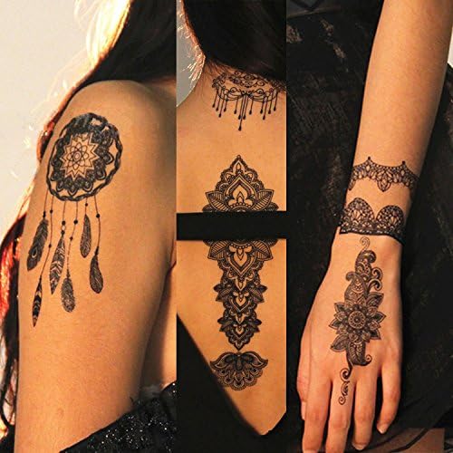 New Arrivals 4 Sheets Black Lace Temporary Tattoos- Black Ink Henna Tattoo Stickers