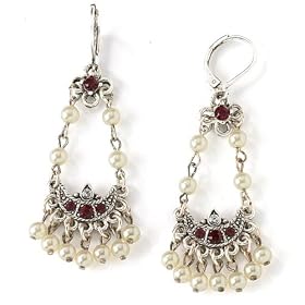 Siam Red Vintage Pearl Chandelier Earrings