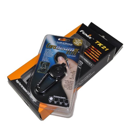  Fenix TK21 468 Lumen LED Tactical Flashlight with Smith & Wesson LED Carabiner Clip Light 