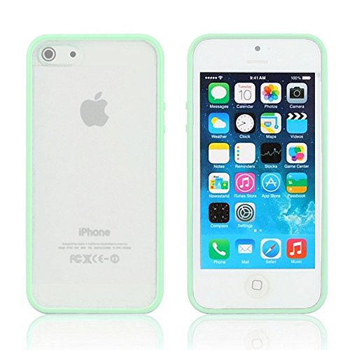 iPhone 5 & 5S Hybrid Bumper Case, ANLEY Candy Trim Series - [1.5mm Slim Fit] [Shock Absorption] Jelly Silicone Bumper with Frosted Clear Hard Back Cover for Apple iPhone 5 & 5S (Mint Green) + Free Ultra Clear Screen Protector Film