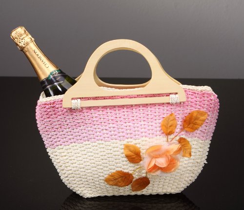 Trendy Strandtasche mit Bl&uuml;te, aus festem Bast in rosa
