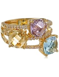 Yellow Bronze Blue Topaz, Amethyst and Citrine with Cubic-Zirconia Ring