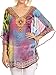 Sakkas Villa Long Wide Tall Printed Rhinestone Circle Poncho Top Blouse Cover Up