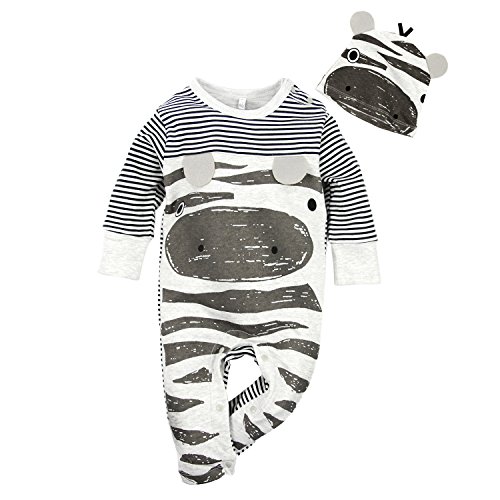 Big Elephant Baby Boys 2 Pcs Pajama Romper Sets with Hat Grey E14