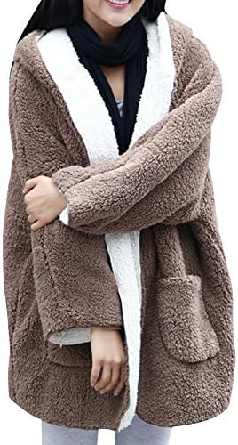 QINGYUE Women's Insulated Reversible Hoodie Batwing Fur Outerwear Coat Coffee