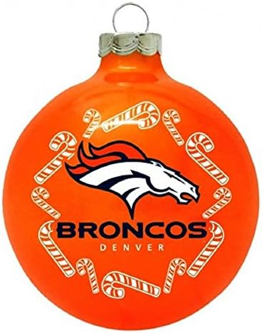 Denver Broncos NFL 2 5/8'' Painted Round Candy Cane Christmas Tree Ornament-Orange