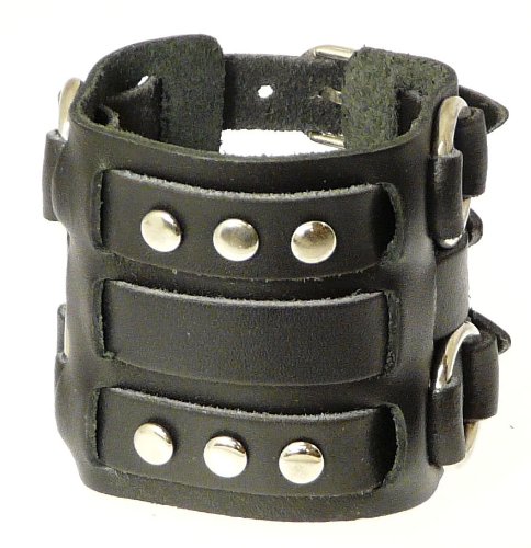 Neptune Giftware Wide Triple Strap Leather Cuff Wrap Gothic Wristband Bracelet With Buckle Fastening - Available In Black or Brown - YOU CHOOSE