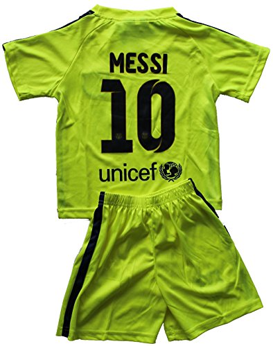 2014/2015 FC BARCELONA THIRD LIME GREEN LIONEL MESSI (10) FOOTBALL SOCCER KIDS JERSEY & SHORT