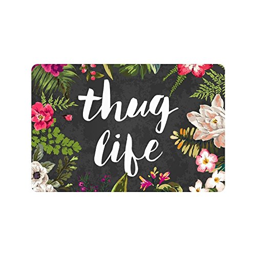 Thug Life Flowers Doormat Entrance Mat Floor Mat Rug Indoor/Outdoor/Front Door/Bathroom Mats Rubber Non Slip (23.6″x15.7″,L x W)