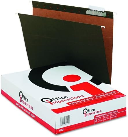 Office Impressions Hanging File Folders, 1/5 Tab Cut, Letter Size (8.5 x 11), Standard Green, 25 per Box (82021)