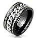 STR-0508 Stainless Steel Center Chain Spinner with Bible Verses Black IP Ring